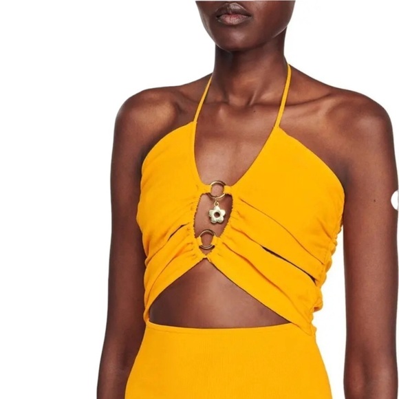 NWT Sandro Bodysuit Assiya Ring Halter Open Back in Marigold - Picture 14 of 16